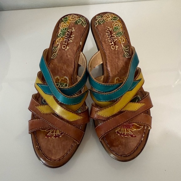 Via Veneto Colorful Wedge Leather Sandals. size 6, NWOB - Picture 2 of 7